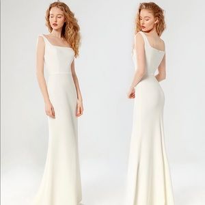 Square Neck Crepe White Dress